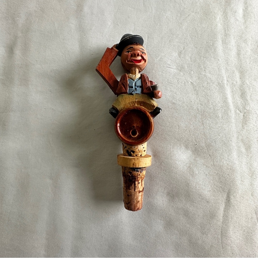 Whimsical Vintage German Hand Carved Wooden Bottle Stopper
